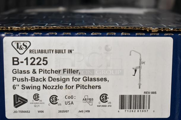 BRAND NEW T&S B-1225 Glass & Pitcher Filler, 6" swing nozzle, deck mounted, 1/2" NPT male inlet, with minor scratches and dents.