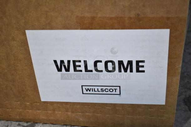 Box with "WELCOME" label showing Willscot brand. Contains 8 new, scratch and dent calendars.