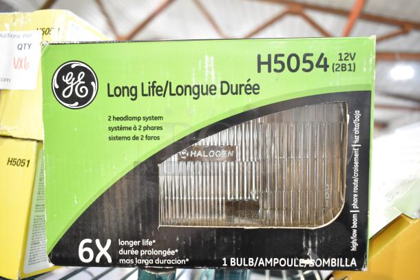Box of GE H5054 12V halogen headlamp bulbs, 6X longer life, 2 headlamp system, in original packaging, new condition.