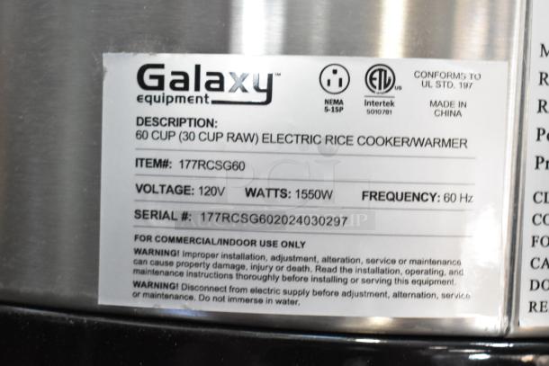 Brand new Galaxy 177RCSG60 60 Cup Electric Rice Cooker/Warmer, scratch and dent, 120V, 1550W, commercial use.