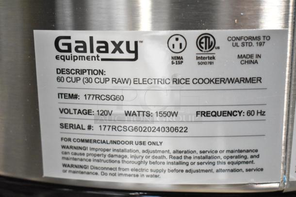 Galaxy 177RCSG60 electric rice cooker/warmer, 60 cup capacity, 120V, 1550W, scratch and dent condition, commercial use.