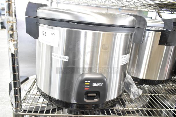 BRAND NEW Galaxy 177RCSG60 60 Cup Electric Rice Cooker/Warmer; 120V, 1 Phase, stainless steel, caution labels visible.