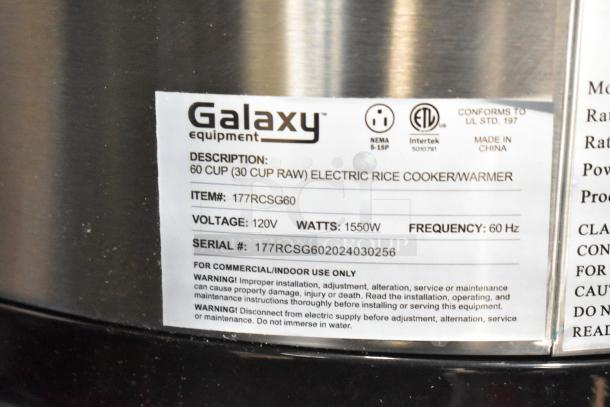 BRAND NEW SCRATCH AND DENT 2024 Galaxy 60 Cup Electric Rice Cooker, Model 177RCSG60, 120V, 1550W. Made in China.