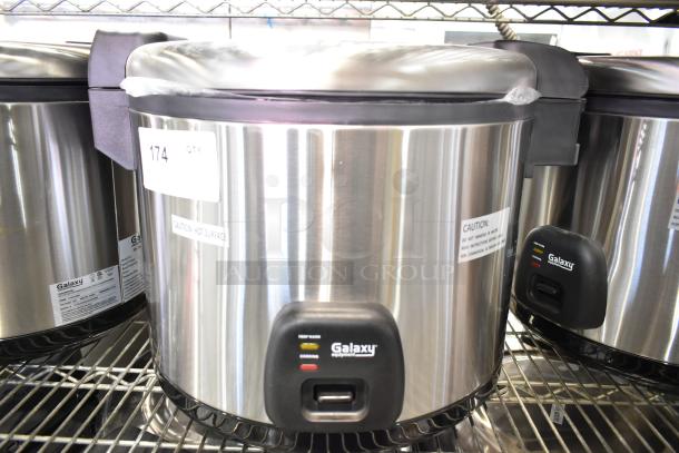 Brand new Galaxy 177RCSG60 rice cooker, 60 cup capacity, electric, stainless steel, scratch and dent condition, 120V, 1 phase.