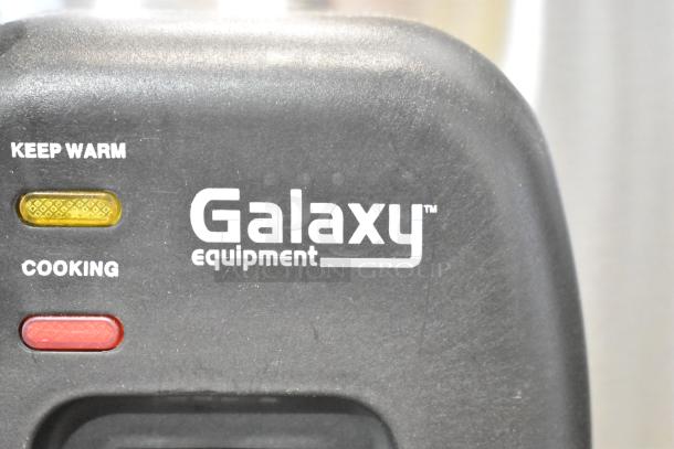 Brand new Galaxy 177RCSG60 electric rice cooker/warmer. Holds 60 cups cooked, 30 cups raw. "Keep Warm" and "Cooking" indicators visible.