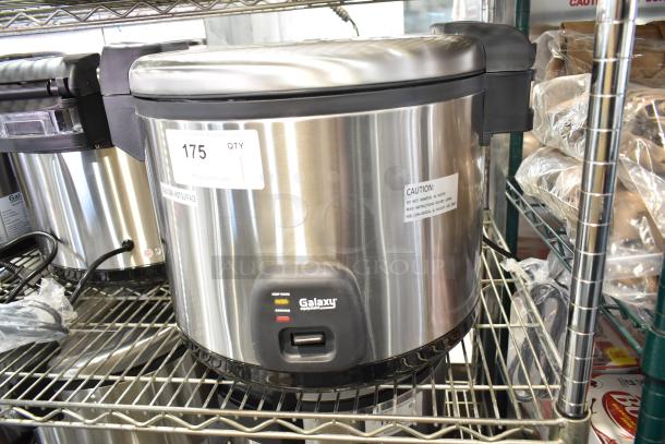 Brand new 2024 Galaxy 177RCSG60 countertop rice cooker, 60 cup capacity, stainless steel, 120 volts, scratch and dent.