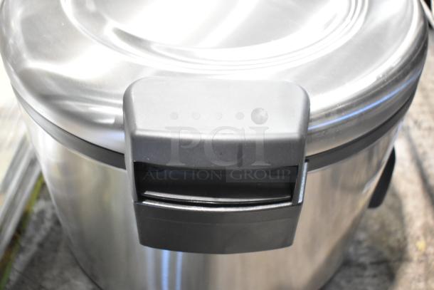 Galaxy 177RCSG60 electric rice cooker, 60 cup capacity, stainless steel exterior, scratch and dent condition, 2024 model.