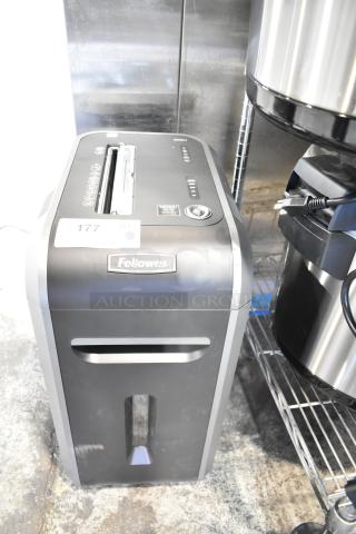 Fellowes CRC 32299 paper shredder, 120 volts, 1 phase, sleek design, with visible Fellowes branding and operational buttons.