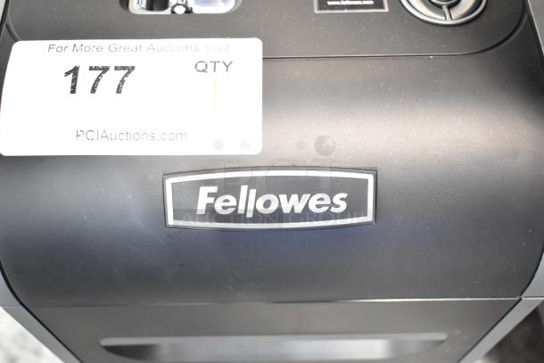 Fellowes CRC 32299 paper shredder, 120V, 1 phase, black, with a visible auction tag for PCI Auctions.