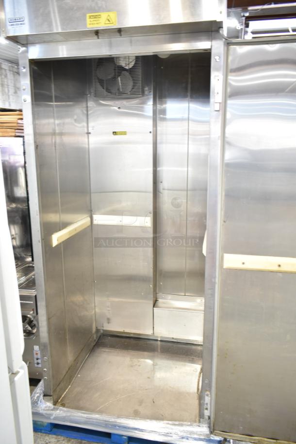 Baxter PC101-M28 Roll In Rack Unit, commercial use, stainless steel, 208/240V, 1 Phase, with top fan, sturdy condition.