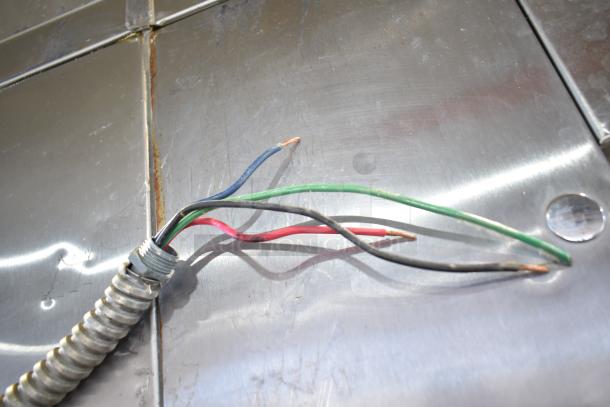 Baxter PC101-M28 commercial roll-in rack unit wiring. 208/240 volts, 1 phase. Features exposed wires for installation.