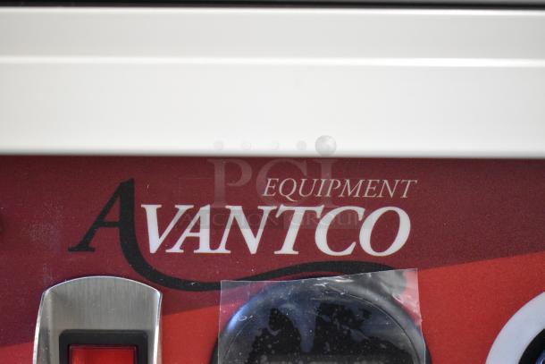 Avantco 177HPI1836 logo on the control panel of a heated holding cabinet, showcasing brand marking.