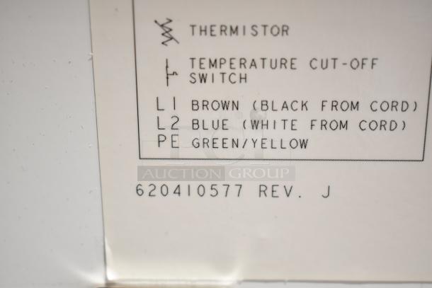 Label of 2021/2019 Cornelius 620046773X Merchandiser Kit, 2 Flavor Viper, showing thermistor and temperature cut-off switch info.