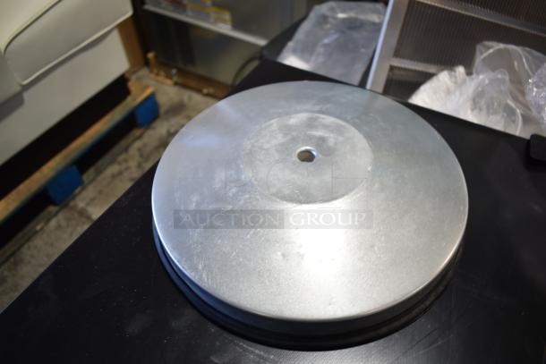 "New Lancaster Table & Seating 40-inch black stanchion base, scratch and dent, rope-style, crown top design."