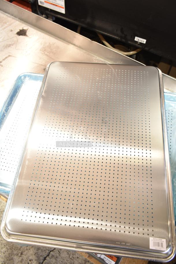 14 brand new scratch and dent items, featuring a Choice 19 Gauge perforated sheet pan. Key features include aluminum construction and perforation for airflow.