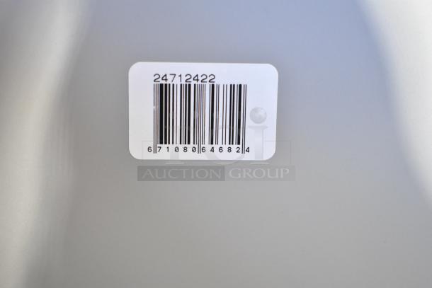 Barcoded label displaying the number 24712422, affixed to a metallic surface, indicating product identification.