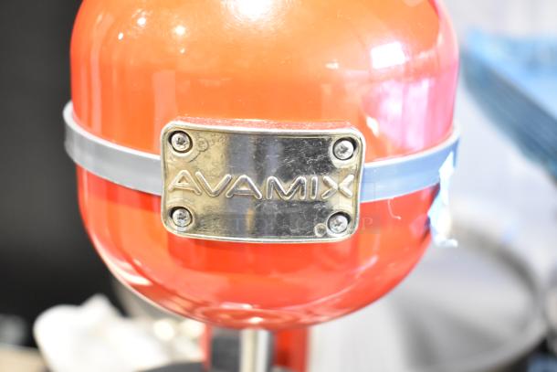 Red AvaMix 928RDM1RD retro drink mixer, new scratch and dent, metal brand plate visible, 120V, single spindle.