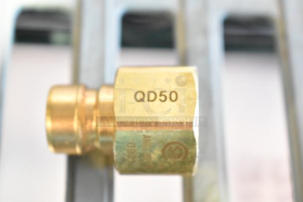 Brand new Krowne M5072K 72" mobile gas connector hose kit, 1/2" size, showing brass connector with "QD50" marking.