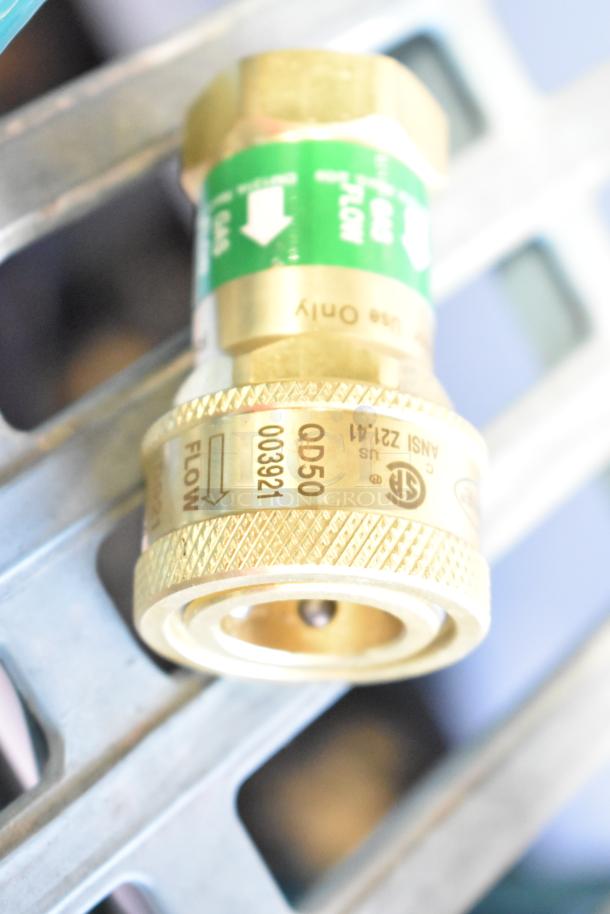 Brand new Krowne M5072K 72" mobile gas connector hose kit, 1/2" diameter. Features durable brass fittings labeled QD50 003921 for gas flow.