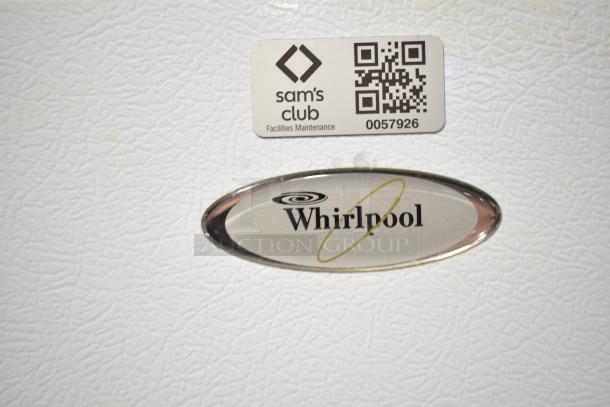 Whirlpool ET1MHKXMQ08 reach-in cooler with freezer, 115 volts, 1 phase; features visible Whirlpool logo and facility tag.
