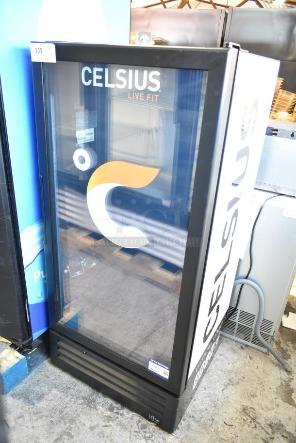 IDW GCG-10-F2334B commercial single door cooler with Celsius branding, 110-120 volts, 1 phase.