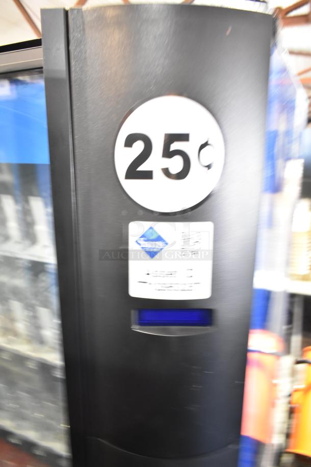 Crane 5800-4 vending machine with metal casing, bill acceptor, 25-cent slot, and Scan's label visible. 115V, 1 phase.