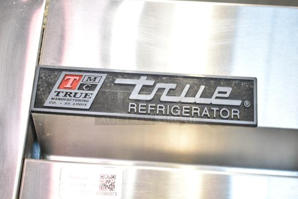 True Commercial 3 Door Reach In Cooler, stainless steel, 115 volts, 1 phase, with manufacturer label.