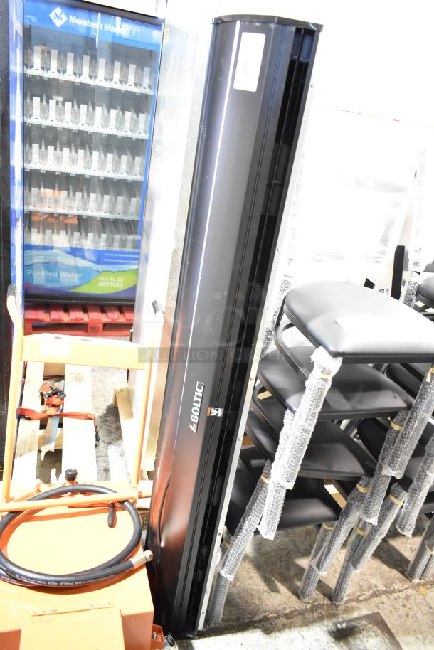 BRAND NEW Boltic 6873518LYB 72" Black Aluminum Air Curtain with Remote Magnetic Door Switch, visible logo. 120V, 1 Phase.