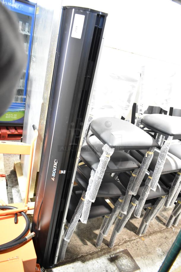 Brand new Boltic 6873518LYB 72" black aluminum air curtain with magnetic door switch, 120V, minor scratches, model visible.