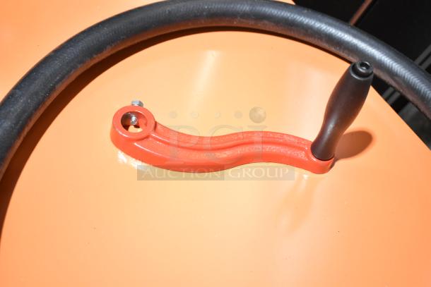 Brand new Fryclone 100 lb. fryer oil disposal unit, scratch and dent, features sturdy handle and hose attachment.