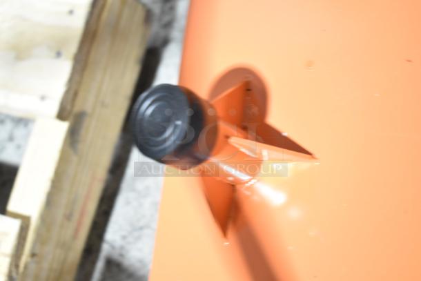 BRAND NEW SCRATCH AND DENT Fryclone 100 lb. Fryer Oil Disposal Unit, showing orange exterior and a black capped handle.