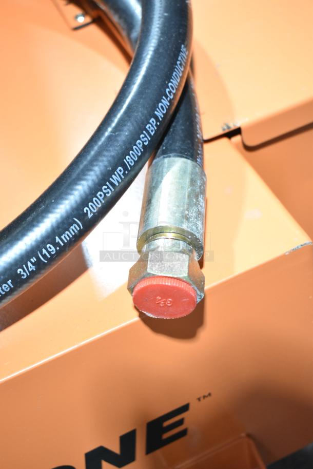 BRAND NEW Fryclone 100 lb. Fryer Oil Disposal Unit, scratch and dent. Features durable hose marked 3/4" (19.1mm), 200PSI.