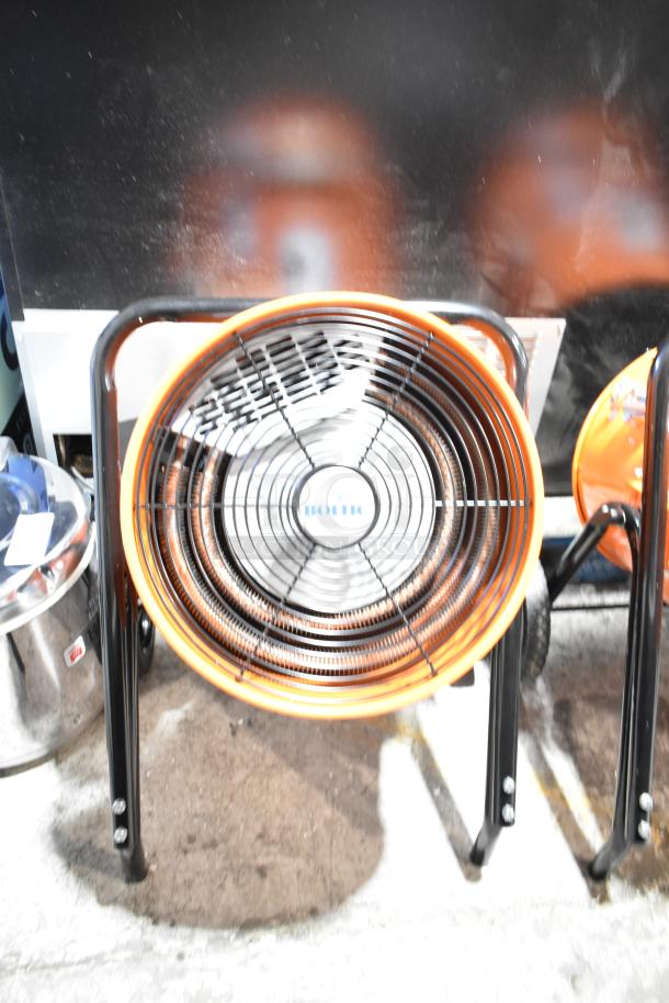 Boltic SHAG-K12F electric salamander heater, 480V, 3-phase, new but scratch and dent, orange and black finish.