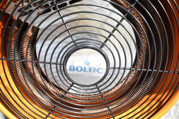 Boltic SHAG-K12F portable electric heater, 480V, 3-phase, scratch and dent condition, protective grille visible.