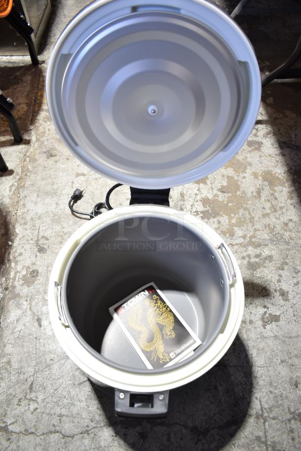 RiceMaster 56919 92 Cup Commercial Rice Warmer, stainless steel finish, open lid, brand new condition, visible power cord.