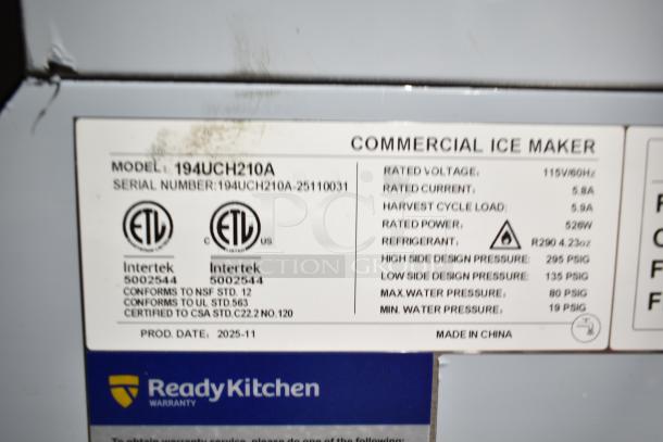 "Avantco 194UCH210A Ice Machine label showing model, serial number, ETL certification, and product details. Made in China."