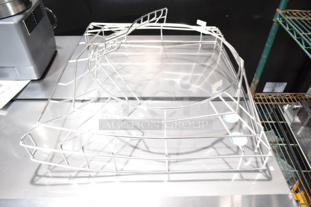 Set of 8 metal citrus juicer frames, silver finish, excellent condition, suitable for kitchen appliance assembly or replacement.