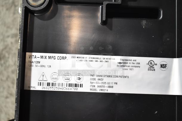 2025 VitaMix VM0214 Commercial Blender, 120V, labels showing model, manufacturing details, and certifications.