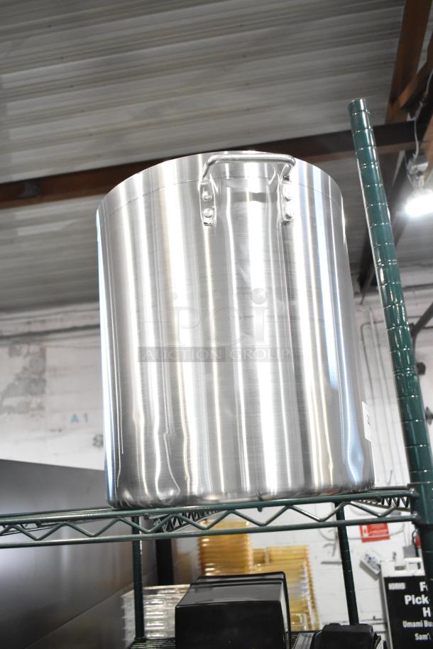 Brand new Choice 471SP60QT 60 Qt. aluminum stock pot with minor scratches, ideal for commercial kitchens.