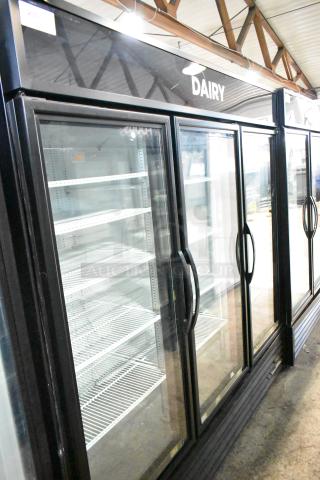 2018 True GDM-72-HC 3-door reach-in cooler merchandiser, black finish, with glass doors, shelves, 115 volts, 1 phase.