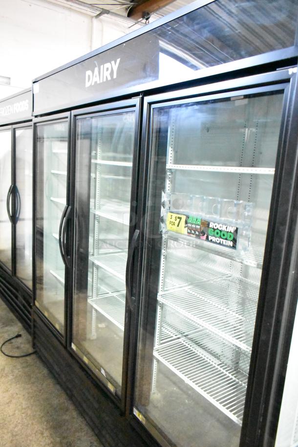 2018 True GDM-72-HC commercial 3-door reach-in cooler merchandiser, 115 volts, 1 phase, glass doors, metal shelves.