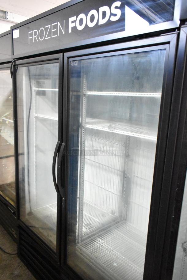 2020 True GDM-49F-HC commercial 2-door freezer. Clear glass doors, "Frozen Foods" label, 115 volts, 1 phase, excellent condition.