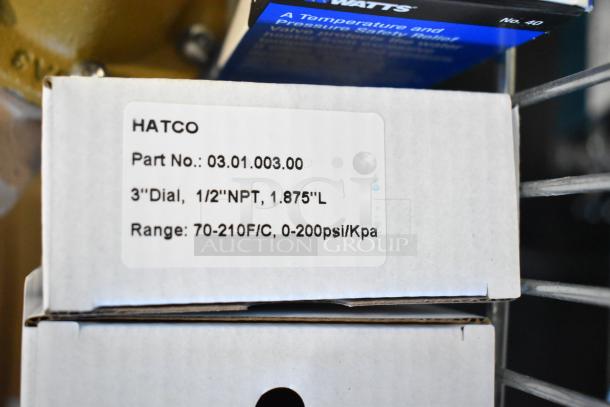 Hatco Temp/Pres Gauge, Part No. 03.01.003.00, 3" Dial, 1/2" NPT, Range 70-210F/C, 0-200psi/Kpa, new condition.