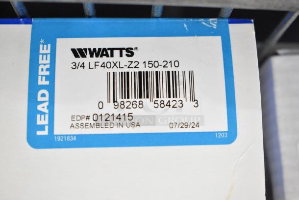 Watts LF40XL lead-free pressure gauge label, model 3/4 LF40XL-Z2 150-210, EDP# 0121415, assembled USA, exp. 07/29/24.