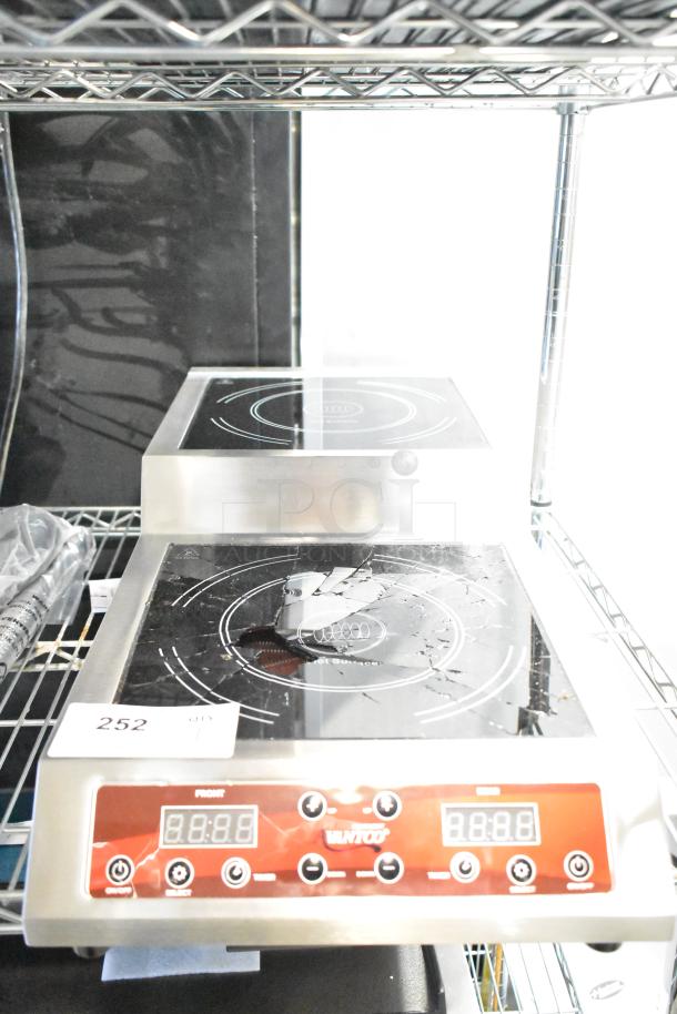 Avantco IC35SU stainless double induction cooker, new with scratch and dent, broken glasstop visible. 208-240V, 1-phase.