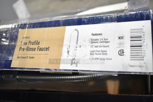 BRAND NEW Scratch and Dent Waterloo 750PRD812 pre-rinse faucet, 1.15 GPM, with 8" centers, 12" add-on, lead-free body.
