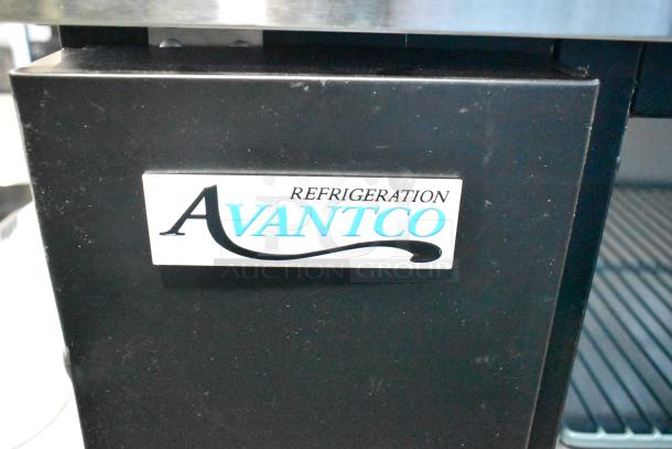 Brand new Avantco 178UBB378G 78" black bar refrigerator, scratch and dent, missing doors, LED lighting, 115V, 1 phase.