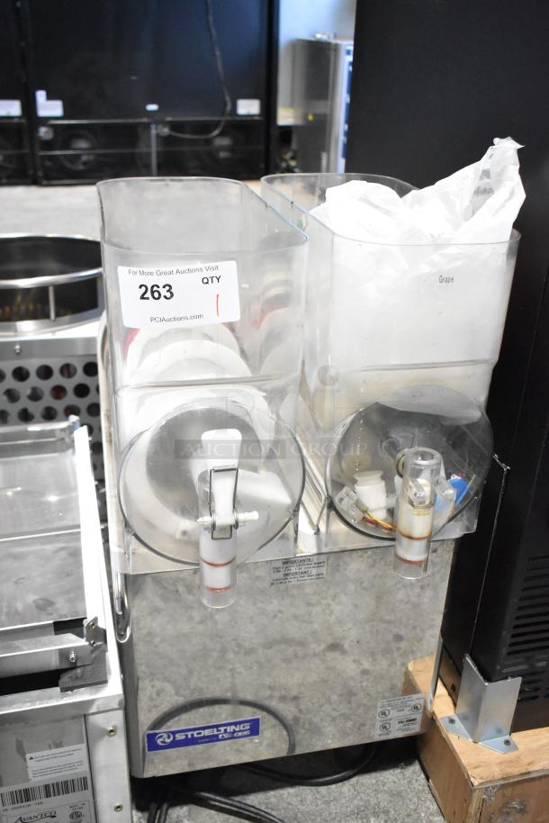 Stoelting Granistar GS commercial countertop 2 hopper slushie machine, missing lids, 115 volts, 1 phase, auction tag visible.