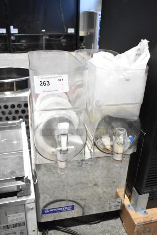 Stoelting Granistar GS commercial countertop 2 hopper slushie machine, missing lids, 115 volts, 1 phase, auction tag visible.