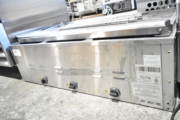 Brand new Avantco 177STE3S three pan electric steam table, 2025 model. Scratch and dent condition, with undershelf and controls visible.